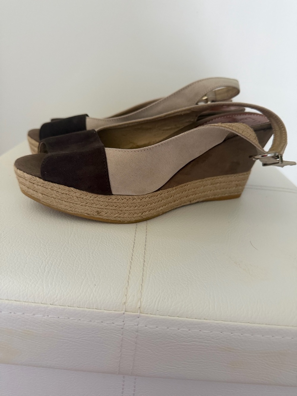 Luca Ferri Espadrille Wedge Slingback Sandals Neutral Leather EU 37